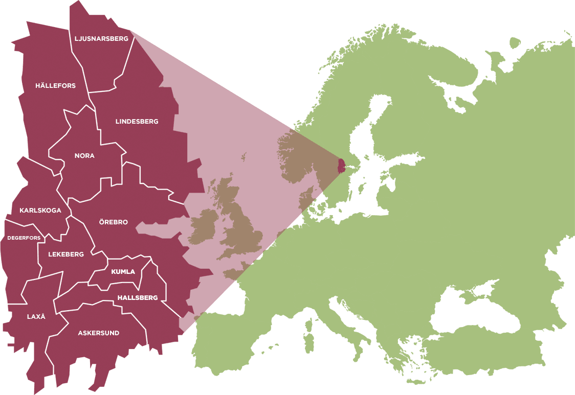 Karta över Örebro regionen